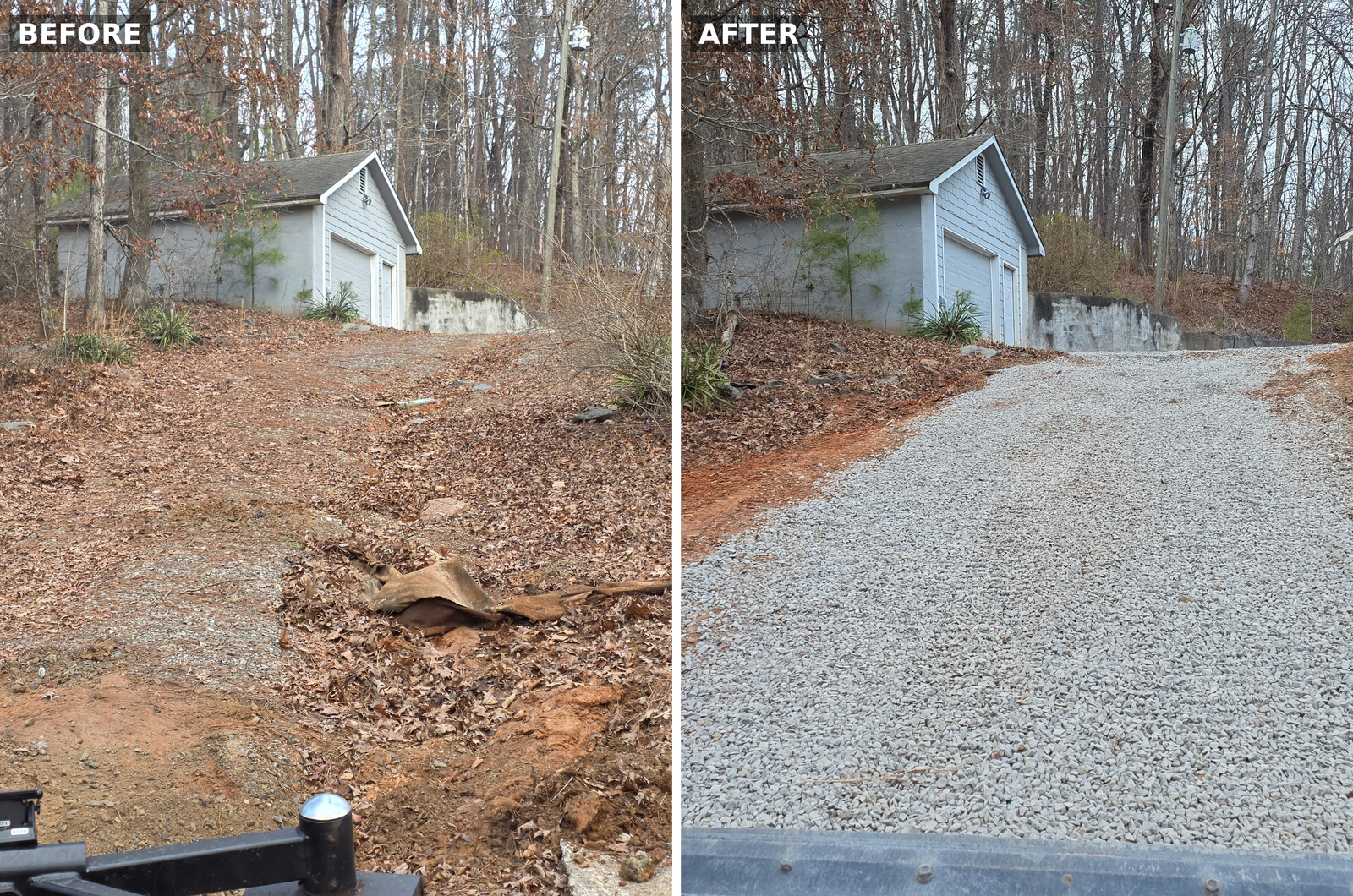 Driveway washout caused by poor drainage in North Georgia